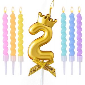 Chenquansarl-Ensemble De Bougies D'anniversaire Color&eacute;es Macaron, Bougies En Forme De Couronne Dor&eacute;e 3d, Bougies D'anniversaire Pour D&eacute;coration De G&acirc;teau, F&ecirc;te D'anniversaire, Anniversaire De Mariage - Neuf