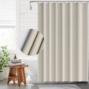 KALANKA-Rideau de Douche Beige 120x200 cm en Eva - Anti-Moisissure, Imperm&eacute;able - 8 Anneaux, Facile &agrave; Nettoyer - Neuf