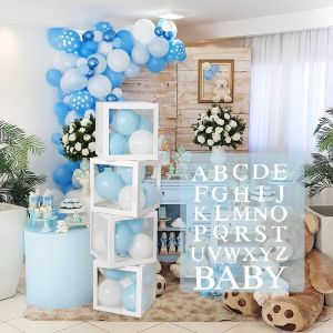 ChicSlick-Boîtes À Ballons De Décoration De Douche De Bébé - 4Pcs Diy Boîtes Transparentes Blanches Avec 30 Lettres Bébé + A-Z Pour Garçons Et Filles[X1094] - Neuf