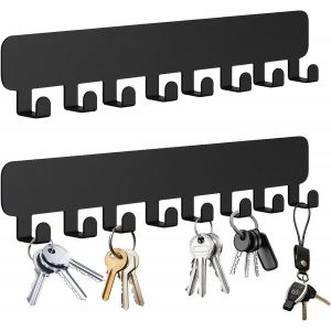Lot De 2 Plaques À Clés Sans Perçage Avec 8 Crochets - Organiseur Mural Noir - Autocollant Mural Pour Couloir,Entrée,Cuisine,Chambre À Coucher,Salon - Neuf