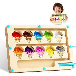 KAL-Jouet Labyrinthe Magn&eacute;tique Enfant,Jeux Montessori 3 Ans En Bois Apprendre Les Couleurs Jeu De Comptage,Cr&egrave;me Glac&eacute;e Jeux Aimants Magnetique Pour Tout-Petits Gar&ccedil;ons Filles - Neuf