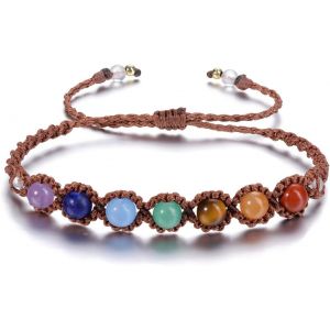 Eryi-6mm Bracelet 7 Chakra Pierre Naturelle Porte Bonheur Protection Lithothérapie Bracelet Tressé Réglable Pour Homme Femme - Neuf