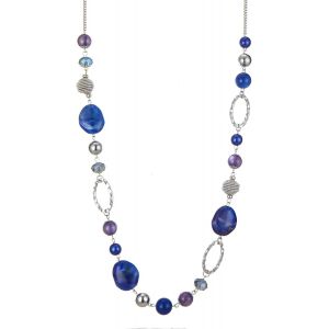 Kal-Collier Long De Perles En Argent - Collier Boheme Long Avec Perles De Cristal Et De Pierre Bijoux Fantaisie - Belle Idée De Cadeau De Fête Des Mères - Neuf