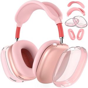 LORANKA-Coque en Silicone pour AirPods Max (2024/2020), Housses TPU Souple pour Les Coupelles d&iquest;Oreille, Housse Silicone Les Oreillettes et l&iquest;Arceau - Anti-Rayures Coque de Protection (Rose) - Neuf