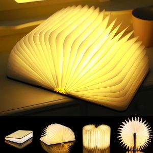 Lampe-Livre Led En Bois - Veilleuse D'ambiance Rechargeable Usb, 360° Pliable Avec Base Magnétique - Lampe De Chevet/Table & Décoration Enfant (Cadeau Créatif) - Neuf