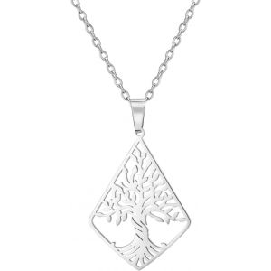 Kal-Collier Rhombique Arbre De Vie En Acier Inoxydable Collier Pendentif Arbre De Vie De Famille Inspiré Par La Nature Bijoux Spirituels Pour Femme Homme - Neuf