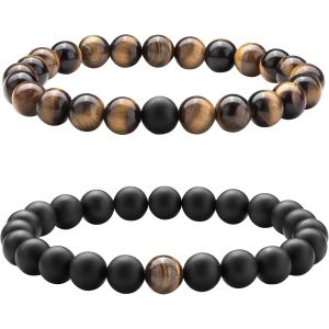 Eryi-Bracelets Perle Pour Homme, Réglables Bracelet Pierre Naturelle Homme, Bracelet Oeil De Tigre Pour Hommes, 8mm Pierres Bracelets Cadeau Bijoux Hommes - Neuf