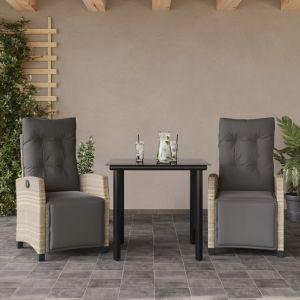 Prolenta Premium - Ensemble &Agrave; Manger De Jardin 3pcs Coussins Gris Clair Poly Rotin - Neuf