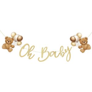 Mevronisshop-Banderole Oh Baby Pour D&eacute;coration De Baby Shower Ourson Neutre Nous Avons H&acirc;te Banni&egrave;re Ourson Baby Shower Panneau En Or Panneau Baby Shower Banni&egrave;re Baby Shower - Neuf