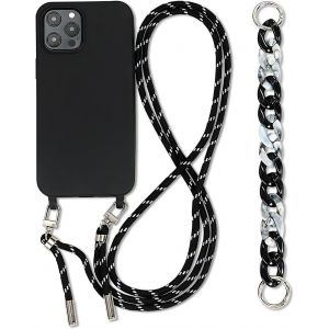 Kal-Coque Pour Iphone 14 Avec Cordon Bracelet Chaine Laniere Housse Silicone Tpu Protection Etui Avec Cordon Amovible Pour Iphone 14 6.1''mince Antichoc Réglable Lanyard Case-Noir - Neuf