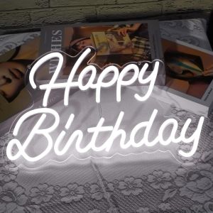Décoration Murale Néon Happy Birthday Décoration Murale Pour Mariage Bar Noël Maison Fête Cadeau Pour Enfants Avec Interrupteur À Intensité Led Happy Birthday Alimentation Usb Néon 5 V (Blanc) - Neuf