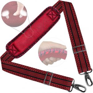 58"" Bandoulière Universelle Avec Rembourrage Fixe Ultra-Épais Et Double Boucles D'Équilibrage Pour Sac De Voyage,Sac Pour Ordinateur Portable, Sac À Bandoulière,Jacquard Noir Rouge - Neuf