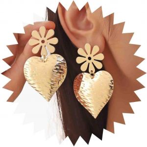 Kal-Boucles D'oreilles Punk Coeur Boucles D'oreilles Coeur Dor&eacute; Boucles D'oreilles Coeur Martel&eacute; Boucles D'oreilles Fleurs Clous D'oreilles Boucles D'oreilles Amour Bijoux Pour Femmes Et Filles - Neuf