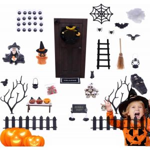 CAUC-33 Pièces Maison de poupée Miniature Halloween Décoration Halloween Miniature avec Citrouilles Fantômes Araignées Chauves-Souris Squelettes Accessoires en Résine pour Décoration de Fête - Neuf