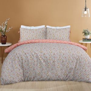 Tzf-Parure De Lit Avec Housse De Couette Et Taies D'oreiller &Agrave; Nouer - Motif Floral Orange Et Blanc - Facile D'entretien - Polycoton - King Size (230 X 220 Cm) - Neuf