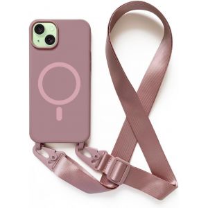 LORANKA-Coque avec Cordon pour iPhone 15 Plus(6.7).Compatibilit&eacute; Chargeur sans Fil.Silicone avec Cordon Case,Couleur Solide-Rose - Neuf
