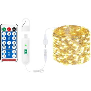 JGD-Guirlande lumineuse &agrave; piles rechargeables, 10 m, 100 LED, avec t&eacute;l&eacute;commande, 8 modes, minuterie, interface de charge USB, guirlande lumineuse pour l'int&eacute;rieur et l'ext&eacute;rieur, No&euml;l, f&ecirc;te - Neuf