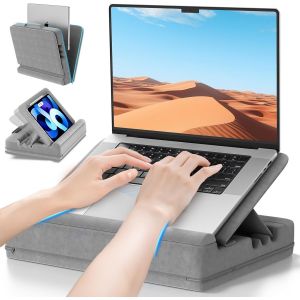 acdsgd-Coussin Ordinateur Portable avec 3 Angles R&eacute;glables, Laptop Pillow avec Support pour Lit avec Coussin, Support d'ordinateur Portable et Sacoche de Transport pour Ordinateur Portable (Gris) - Neuf