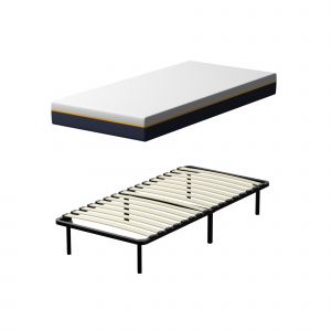 Matelas double en mousse de 17 cm + sommier &agrave; lattes 90x190 cm 16 rang&eacute;es de lattes - Neuf
