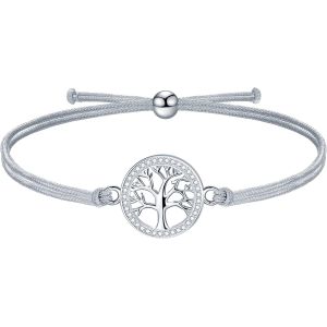 Eryi-Bracelet Cordon Filigrane Argent 925 Infini Amour Coeur Arbre De Vie Bracelet Pour Fille Femme Ado Réglable, Anniversaire Journée Enfants Bijoux - Neuf