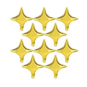 HJLIAN Lot de 10 ballons en aluminium en forme d'etoile a quatre branches de 25,4 cm, pour decoration de fete d'anniversaire ou de mariage (dore) - Neuf