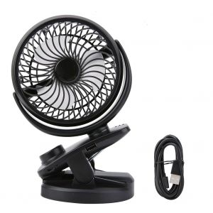 HJLIAN Mini ventilateur electrique de bureau portable, rechargeable par USB, rotation a 360 degres (noir) - Neuf