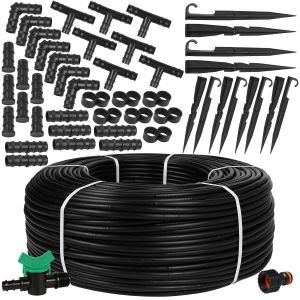 Dripline Haute Qualité Kit Irrigation goutte-à-goutte Espacement 33 cm 16mm (16mm/2.0 LPH, 50m+accessories, Noir) - Neuf
