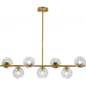 SUBZONAL-Lustre de Salon Moderne Dor&eacute; Avec Boules De Verre, 7 Abat-jours En Verre Transparent, Suspension Lin&eacute;aire, E27, Pour &icirc;lot De Cuisine, Chambre &agrave; Coucher, Salle &agrave; Manger - Neuf