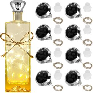 Guirlande Lumineuse Bouteille, Lot De 8 Solaire Led Bouteille Guirlande, 2m 20leds Bouchon Lumineux Pour Bouteille Décoration - Neuf