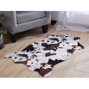 Tapis &agrave; motif animalier, antid&eacute;rapant, en fausse fourrure, motif vache marron, 140 x 160 cm - Neuf