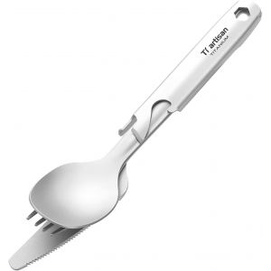 Ulteronixshop-Lot De 4 Couverts Utilitaires En Titane, Fourchette, Cuill&egrave;re, D&eacute;capsuleur, Pour Camping, Voyage, Usage Quotidien - Neuf