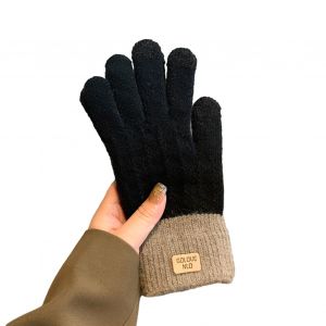 1 Paire De Gants D'hiver Unisexes Pour Écran Tactile, Peluche Douce Et Épaisse, Doigts Complets Tricotés, Couleur Assortie, Antidérapants, Épais, Gants De Cyclisme En Plein Air-Noir - Neuf