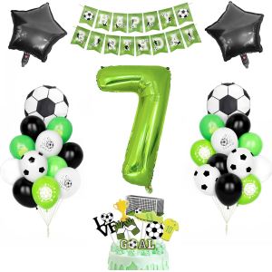 AYUHR-Décoration Anniversaire 8 Ans Football Garçon - Hélium Ballons Noir Vert Blanc Avec Foot Ballon Numéro 8 - Carte Gâteau Joyeux Anniversaire Bannière Accessoire - Neuf