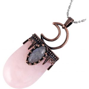 Kal-Lune Collier En Pierre De Cristal Triangulaire/Semi-Rond Pour Femme, Protection Pendentif En Pierre Precieuse Avec Cha&icirc;ne - Neuf