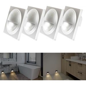 Eryi-4 Applique Murale Encastrée Led Lumière D'escalier Pour L'intérieur Blanc Chaud 3000k Applique Murale Pour Boîtes D'interrupteur 60mm Led Lampe Ip20 Non Étanche Argent Pour Marches - Neuf