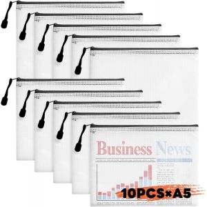 TIANYI-10pcs Pochette Plastique A5, Pochette Document, Pochette Rangement A5, Pochette Zipp&eacute;e A5, Pochette Transparente Zipp&eacute;e, Mesh Zipper Pouch - Neuf