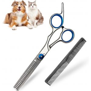 1 Pi&egrave;ce Ciseaux Toilettage Chien Et Chats Professionnel, Avec 1 Peigne De Barbier, Ciseaux &Agrave; D&eacute;s&eacute;paissir Avec Embouts De S&eacute;curit&eacute; Ronds, Id&eacute;al Pour Visage, Pattes, Corps - Neuf