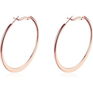 Kal-Grandes Créoles Pour Femme En 18k Or Blanc, Grands Cerceaux Unies En Argent/Or Rose/Or De 50 Mm De Diamètre, Boucles D'oreilles Anneaux Ronds Hypoallergéniques Unisexes Avec Boîte Cadeau - Neuf