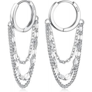 Kal-925 Boucles D'oreilles Cha&icirc;ne En Argent Sterling Boucles D'oreilles Cr&eacute;oles Pour Femmes 14k Plaqu&eacute; Or Blanc Huggie Cr&eacute;oles Hypoallerg&eacute;nique Boucle D'oreille Cr&eacute;ole Pour Femmes Fille - Neuf
