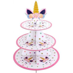 Présentoir À Gâteau Licorne À 3 Étages-Présentoir À Muffins Licorne En Carton-Support Tour Rond-Décoration De Fête D'anniversaire Pour Filles Et Enfants - Neuf