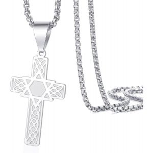 Kal-Croix &Eacute;toile De David Pendentif Collier Pour Hommes Femmes Crucifix Croix Pendentif Avec Hexagone Religieux Juif Christian Protection Bijoux Cadeau - Neuf