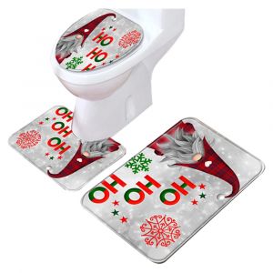 Ensemble de 3 tapis de bain antid&eacute;rapants, couvre-abattant de toilette et d&eacute;corations de No&euml;l - Neuf