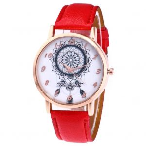 Zhoulianfa Loisirs Couple Montre Souple Pu Cuir Litchi Imprim&eacute; Bracelet Montre-Bracelet Rouge - Neuf