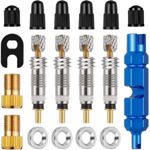 Kal-18 Pièces Obus Valve Presta Set, Presta Valve Cores Obus Set, Avec Demonte Obus Valve, Adaptateur Valve Velo, Bouchon Valve Velo, Vis De Soupape Accessoires De Vélo Pour Vélos Et Vtt - Neuf