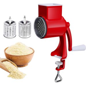 Moulin &Agrave; Noix Manuel Avec 2 Lames De Tambour Amovibles,R&acirc;pe &Agrave; Fromage Avec Manivelle,R&acirc;pe &Agrave; Tambour Manuelle Pour Concombres,Noix De Fromage,Carottes,Etc. (Rouge) - Neuf