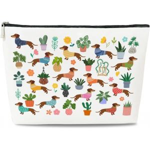 Trousse De Maquillage Motif Teckel Mignon Avec Fermeture &Eacute;clair, Polyester Imperm&eacute;able, Organiseur De Toilette De Voyage Pour Femmes Et Filles, Chiot Pour Salle De Bain, Gym, Plage - Neuf