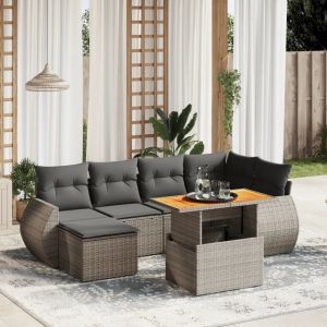 Prolenta Premium - Salon De Jardin Avec Coussins 7 Pcs Gris R&eacute;sine Tress&eacute;e - Neuf