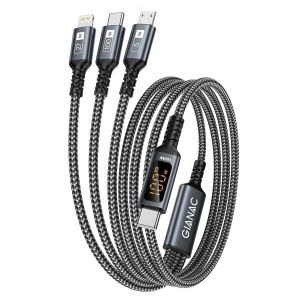 TRAHOO-100W C&acirc;ble USB C vers Multi USB [0.5M] 3 en1 C&acirc;ble Universel vec &eacute;cran LED Charge Rapide Chargeur avec Micro Type C Lightning Multi Connecteur pour Samsung;Macbook Pro/Air;iPad Pro;iPhone;Huaw - Neuf