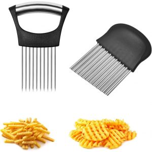 Mevronisshop-Coupe Pomme De Terre,Edelstahl Zwiebelschneider Couteau Ondul&eacute; &Agrave; Frites,Couteau Ondul&eacute; En Acier Inoxydable,Coupes L&eacute;gumes,Dentel&eacute; Lame Ondul&eacute;e Pour Trancher Gadget Cuisine Accessoires - Neuf