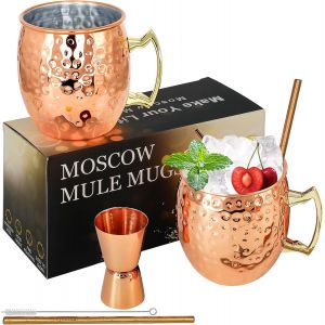 Eryi-Moscow Mule Lot De 2 Tasses En Acier Inoxydable Martelé De Qualité Alimentaire Pour Cocktails, Eau, Boissons Froides - Neuf